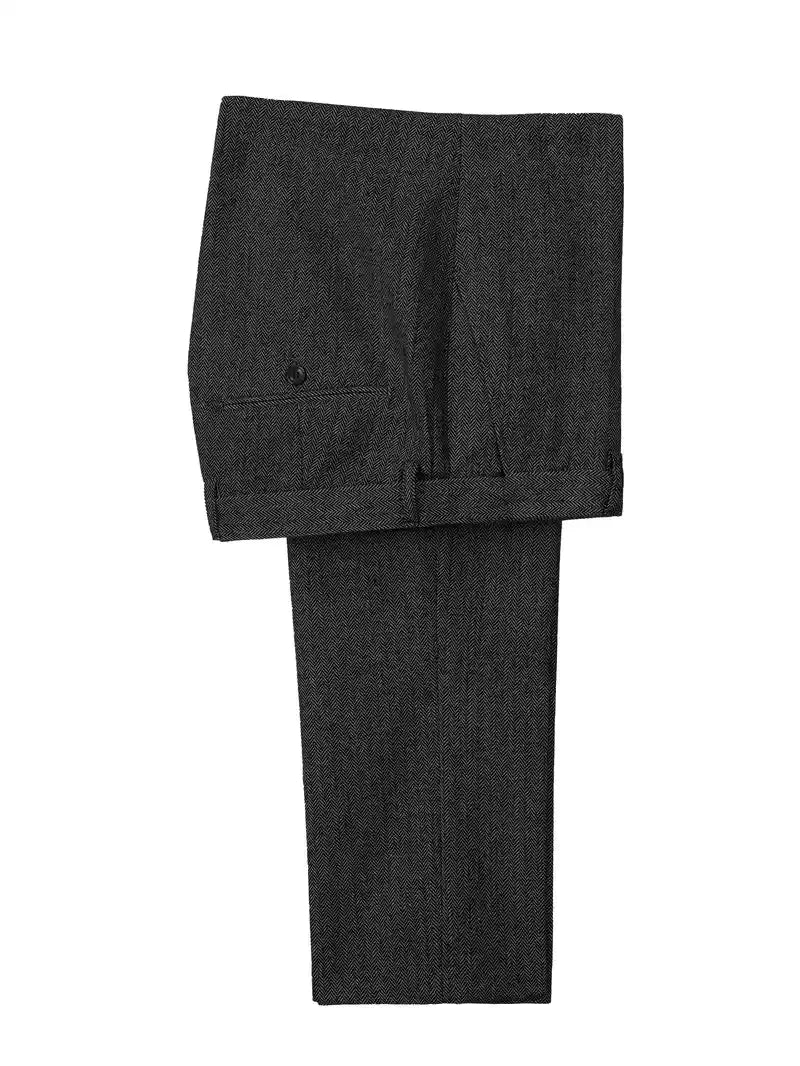 Retro Men's Suits 3pcs Tweed Herringbone Slim Fit Groom Tuxedos Prom Blazer Jacket (Jacket+Vest+Pants)