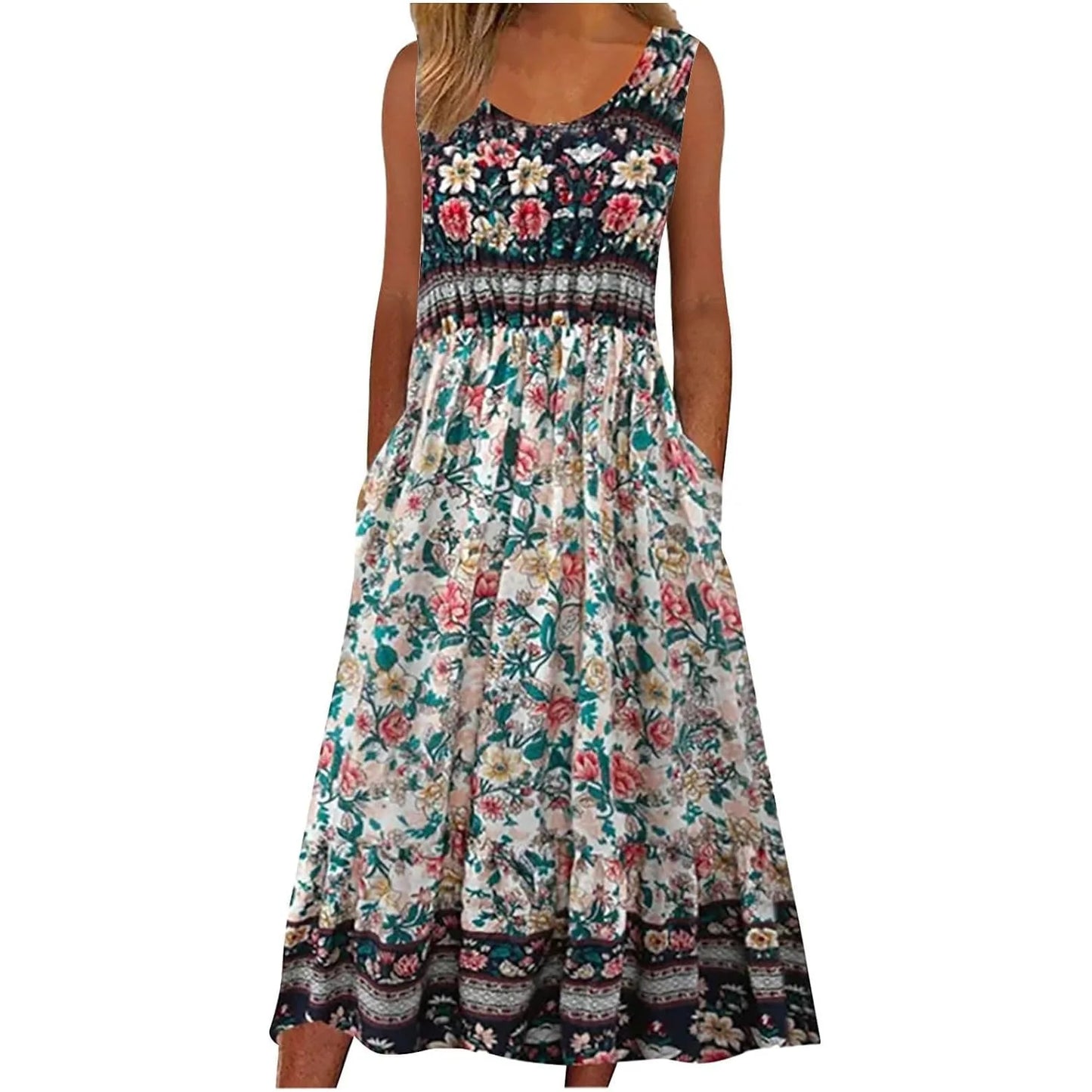 Europe and the United States 2025 spring and summer new print sleeveless pullover dress women casual plus-size dress