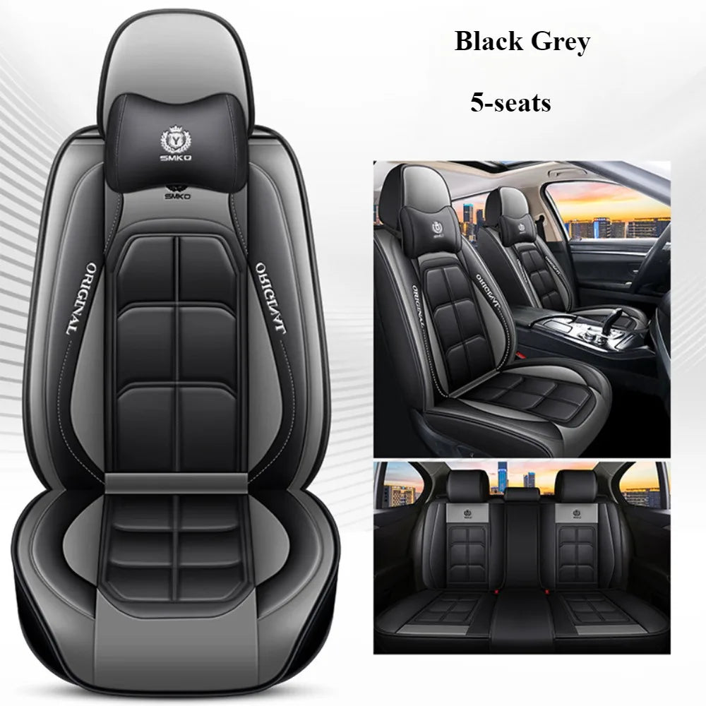 Comfort Edition 5-Seater PU Leather Seat Covers - 2 Headrests Included, Wear-Resistant, Easy to Clean, Full Car Interior Refresh