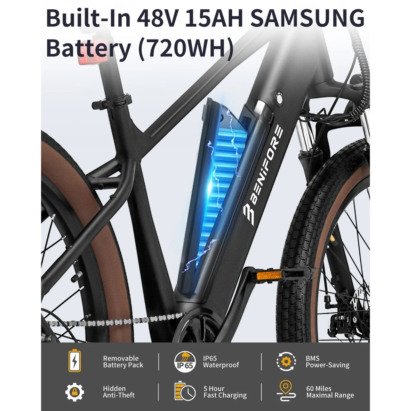 LUCKEEP C26 Aldult EBike 750W Motor 48V15AH Removable Battery City Electric Bikes 26*3.0-inch Off-road Mountain Electric Bicycle