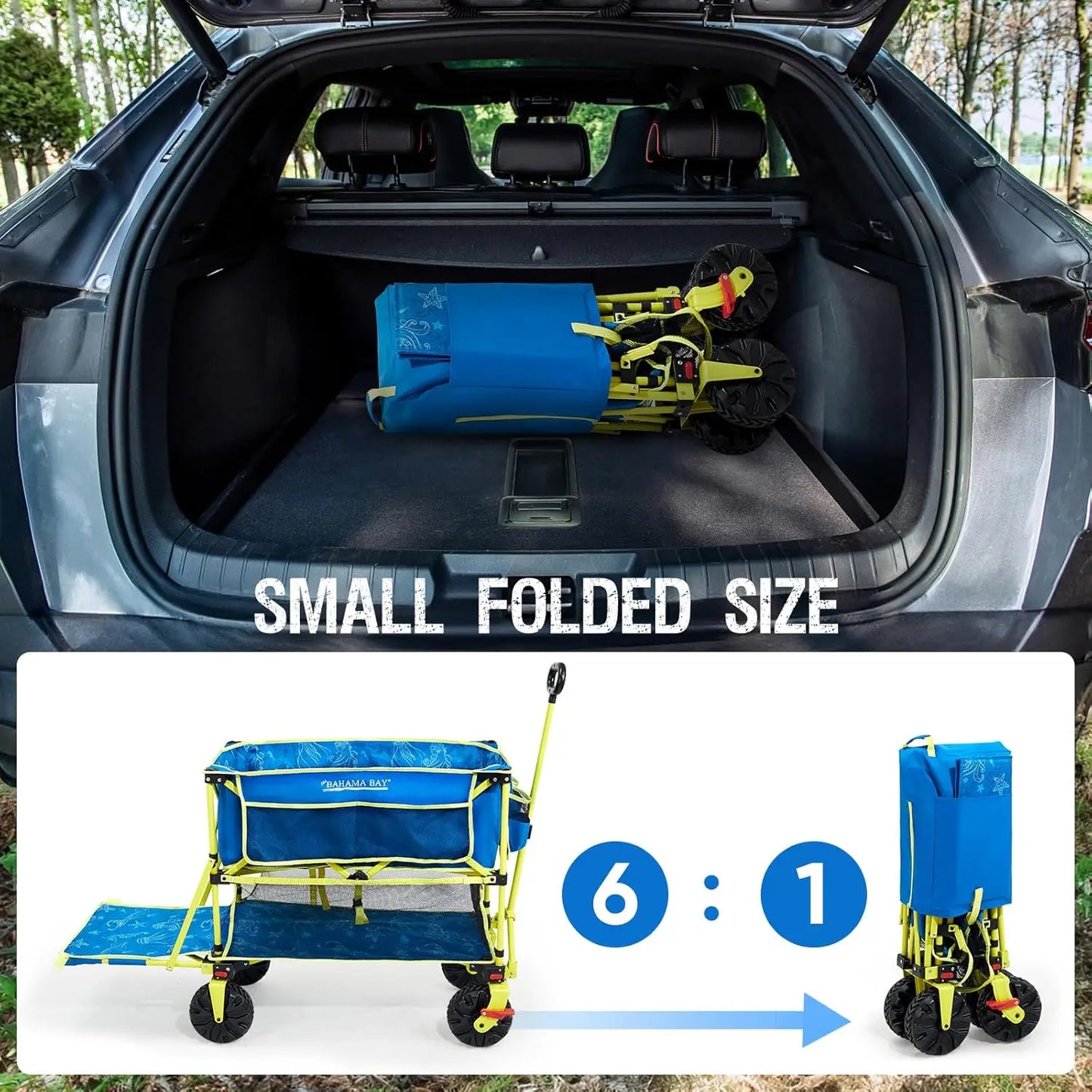 400L Collapsible Double Decker Beach Wagon with Brakes Folding Beach Cart with 54" Extra Long Decker 450LBS Heavy Duty Wagon Cha