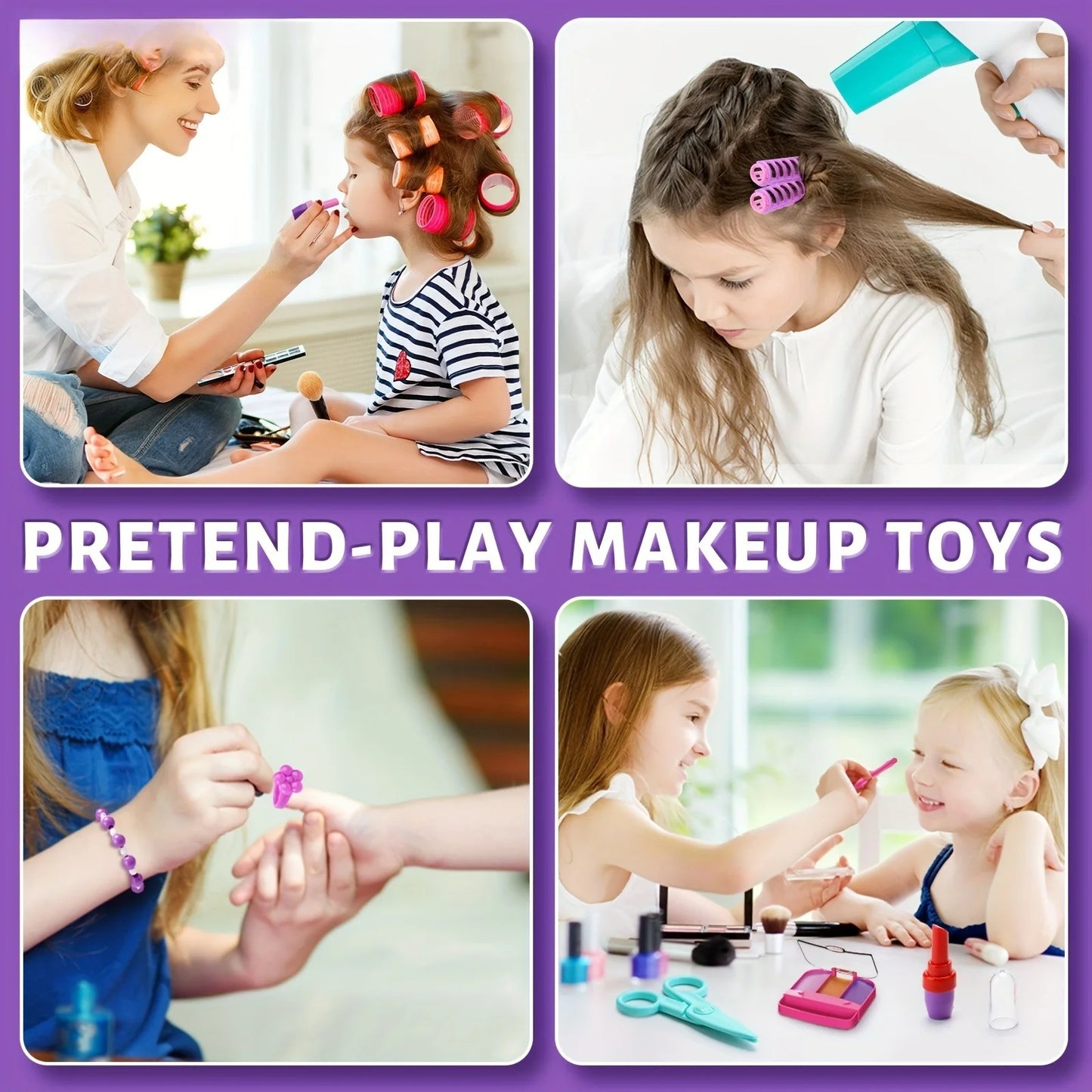 2 in 1 Dressing Table Set Pretend Play Makeup Games with Lights and Music Simulated Hair Dryer for Girls Kids Halloween Birthday Gift