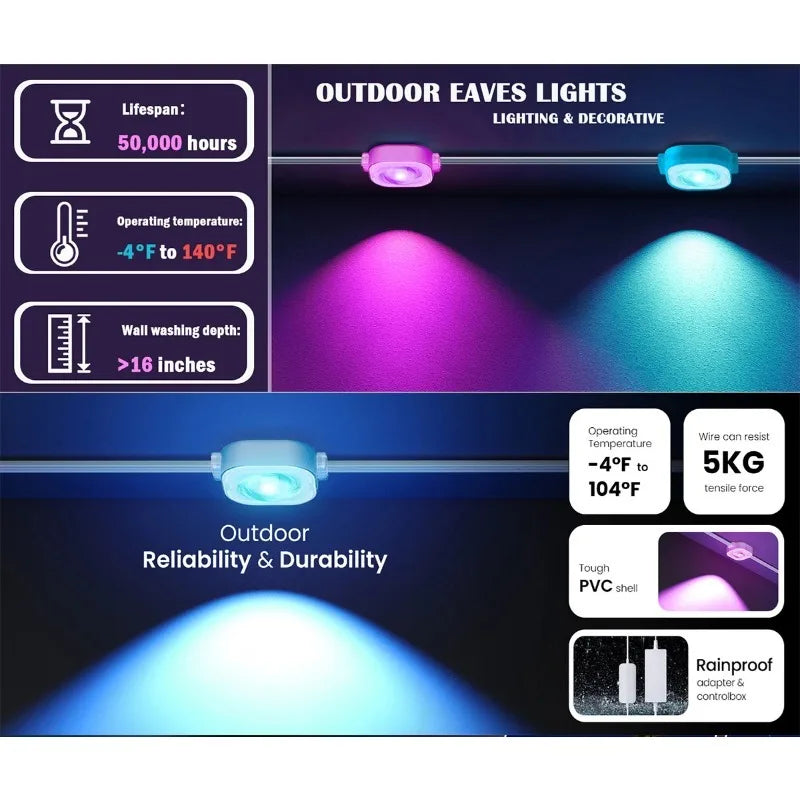 45M RGB Eaves LED Lights Permanent Outdoor Eaves LED Lights patio deals Party Home Holiday Decor halloween decorations