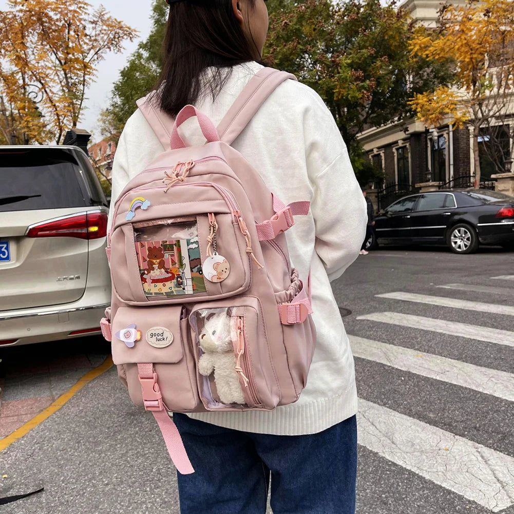 Fashion Travel Solid Color Nylon Backpack Large Capacity Knapsack Handbags for Women Students Shopping Travel