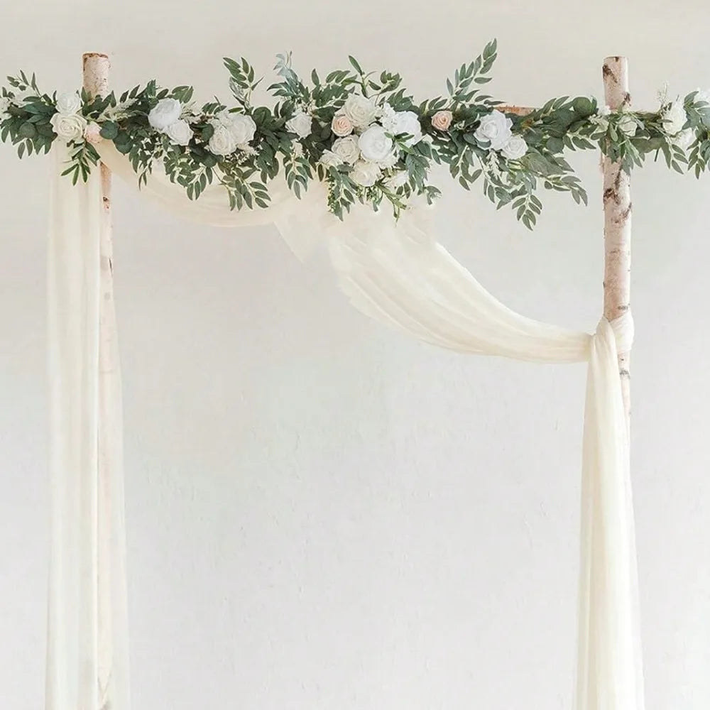 5.9ft Eucalyptus Willow Leaf Garland with Flower, Handcrafted Wedding Sweetheart Table Centerpieces Arch Backdrop Decorations