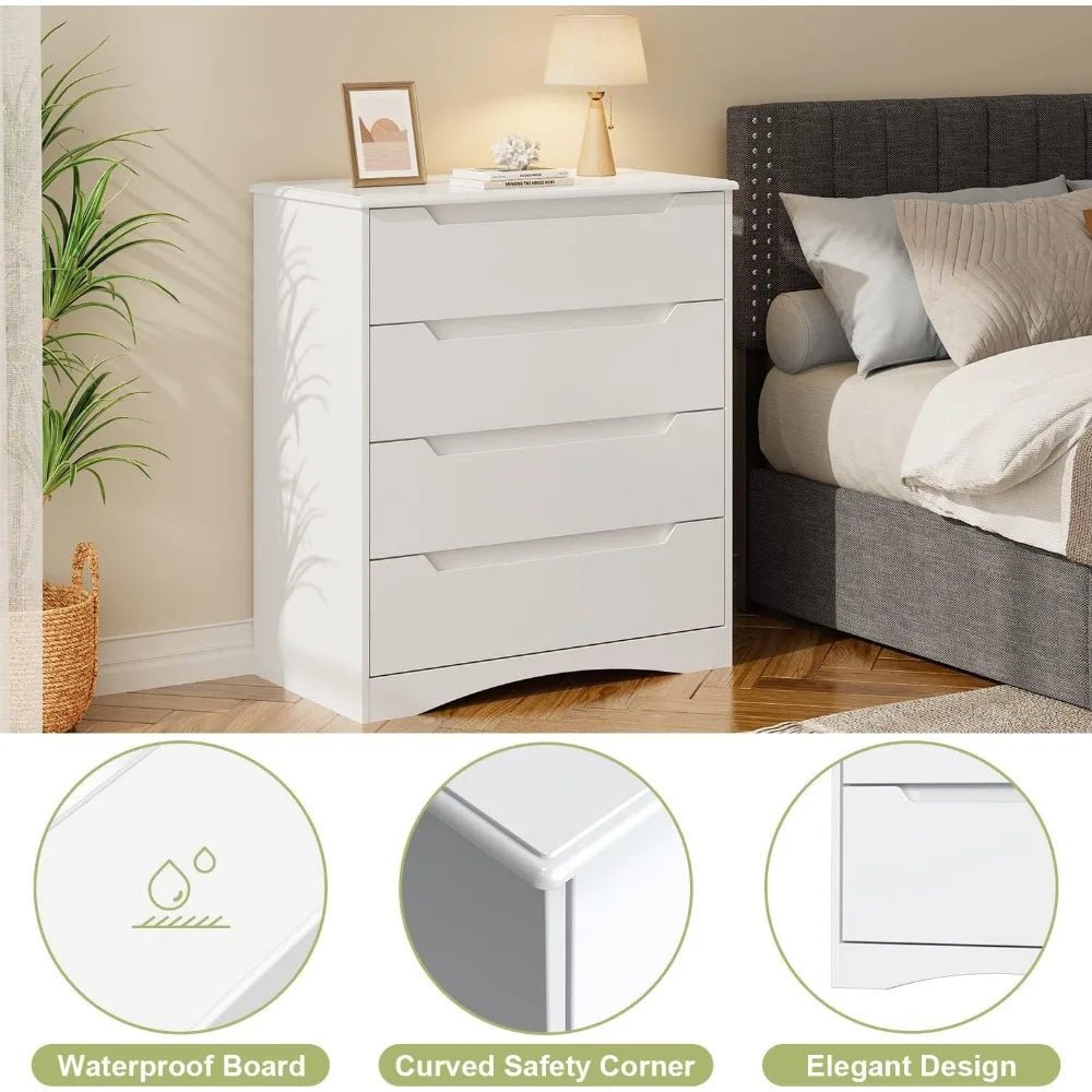 4 Drawer Dresser for Bedroom, Sturdy White Chest of Drawers with Anti-Tip Device, Modern Large Capacity Storage Furniture for C