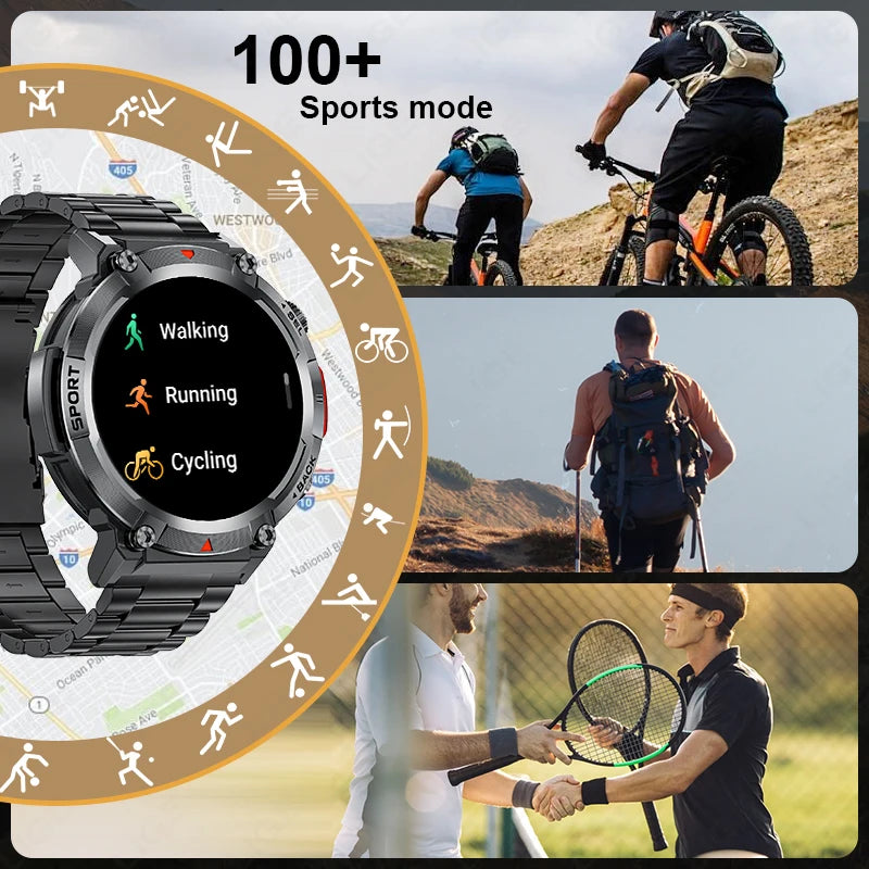 LIGE Smart Watch 3ATM Waterproof Original Design For Men Bluetooth Call Health Monitor With Flashlight 100+ Sports Modes Watches