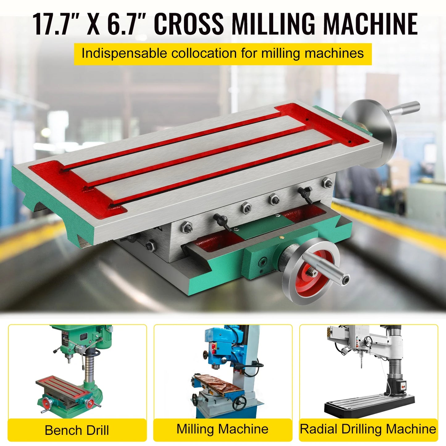 VEVOR Milling Working Table 17.7 X 6.7 Inch 2 Axis 4 Ways Move, Multifunction Milling Working Table for Milling Drilling Machine