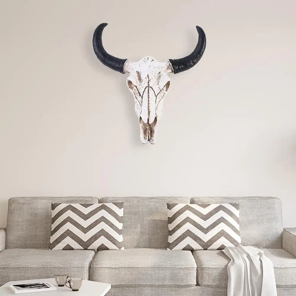 Resin 3D Animal Wildlife Horns Sculpture Longhorn Cow Skull Head Wall Decoration