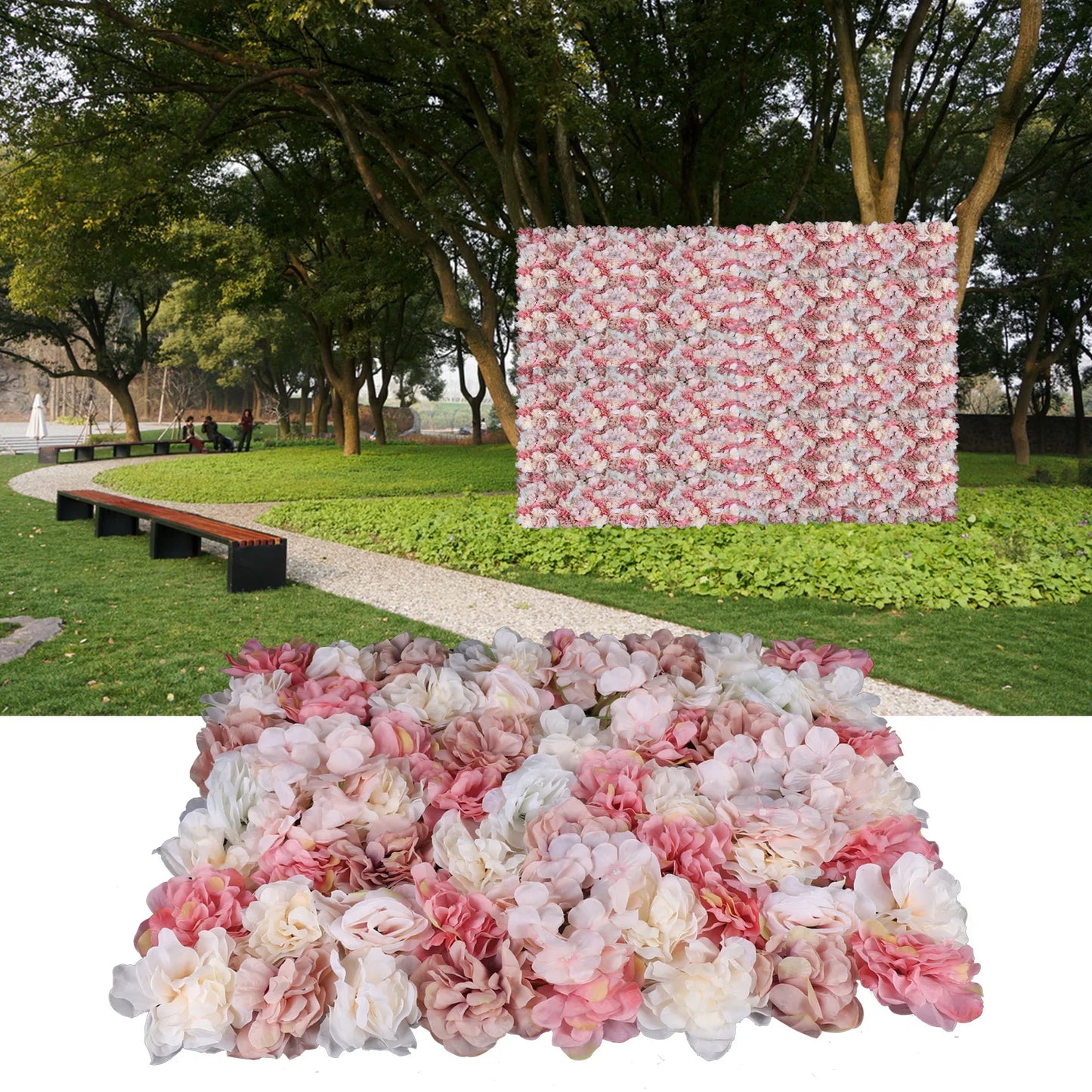 6pcs Artificial Flower Wall Panels 3D Flower Backdrop Flowers Curtain Outdoor Decoration Shopping Mall Window Photography Props