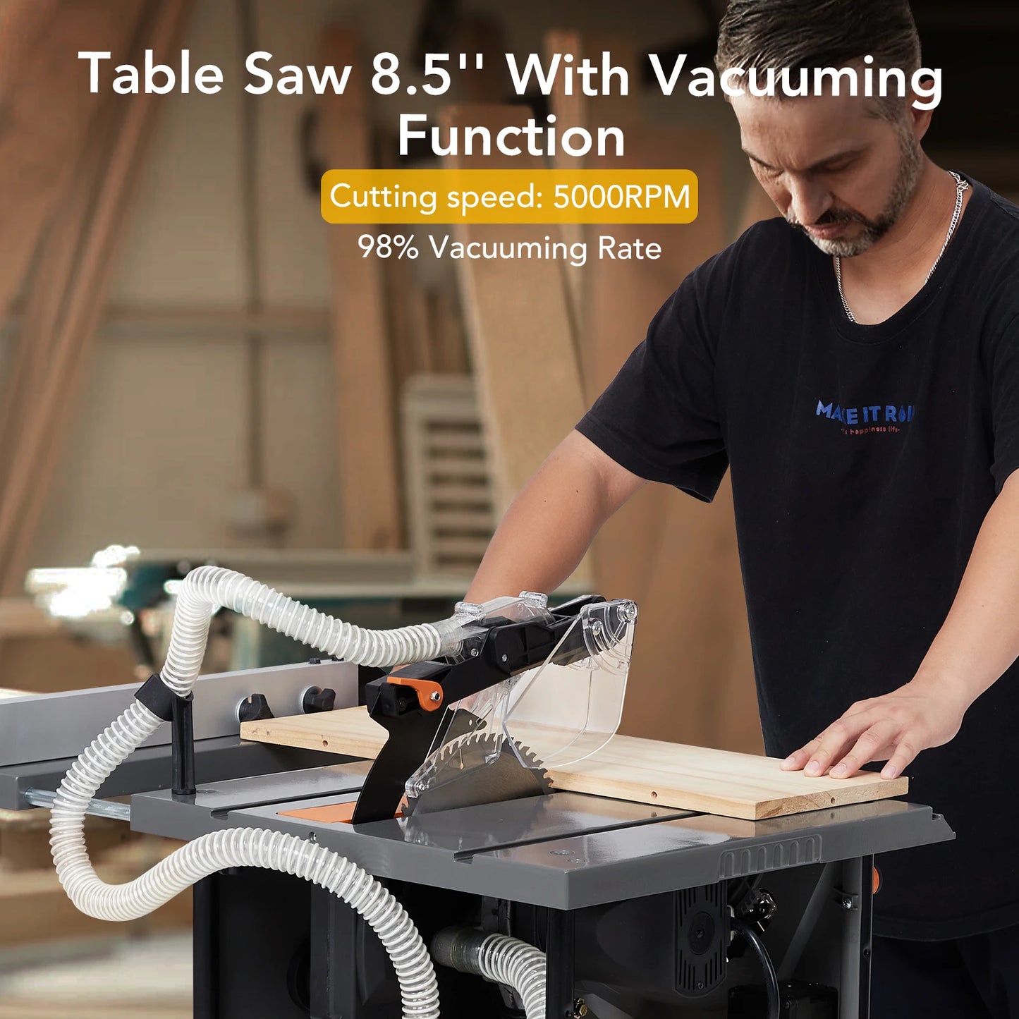 2000W Table Saw with Vacuum Function High Precision 5000RPM Cutting Speed for Professional Woodworkers and DIY Enthusiasts