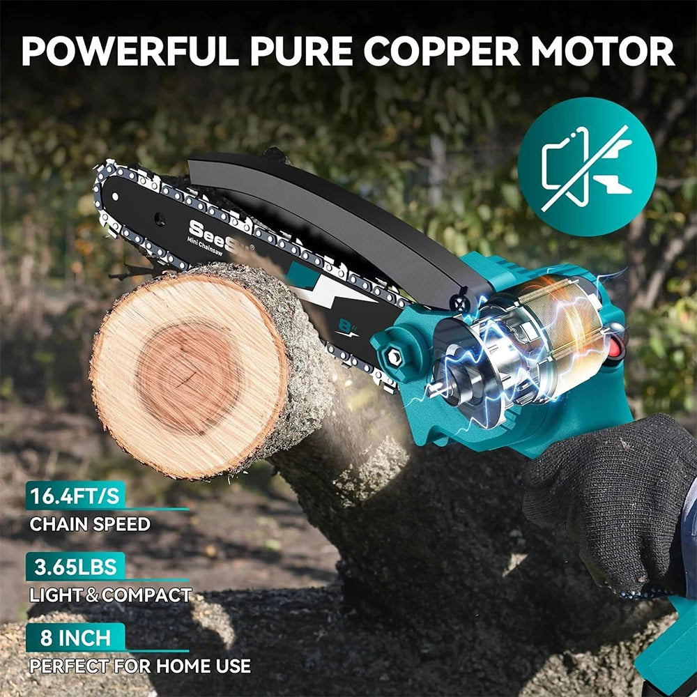 SEESII 8 Inch Electric Chainsaw Mini Cordless Chainsaw Wood Cutter Pruning Garden Power Tools For Makita 18V Battery