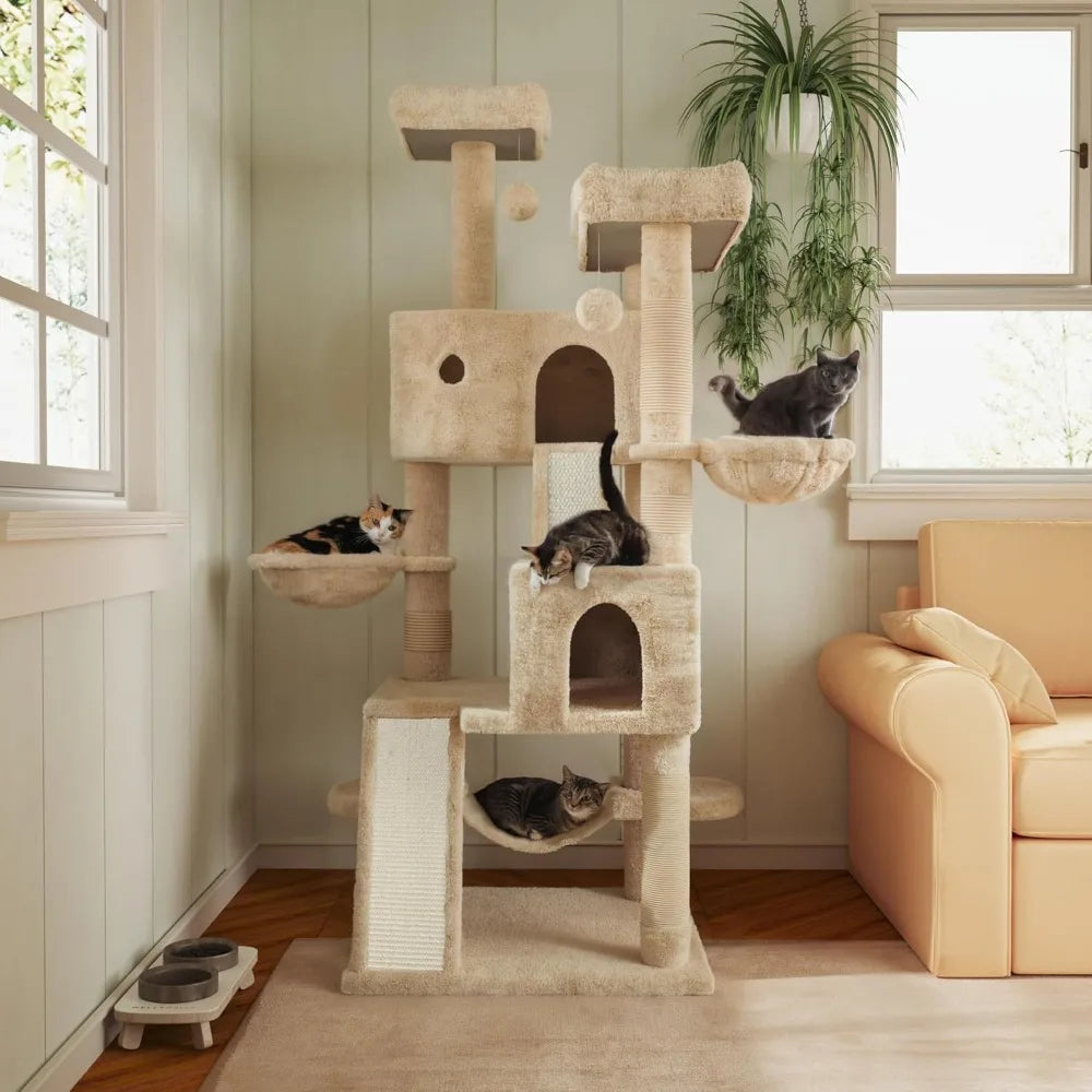 66 Inches Multi-Level Large Cat Tree Tower for Indoor Big Feline/Cozy Plush Perches/Condo/Sisal Scratching Posts