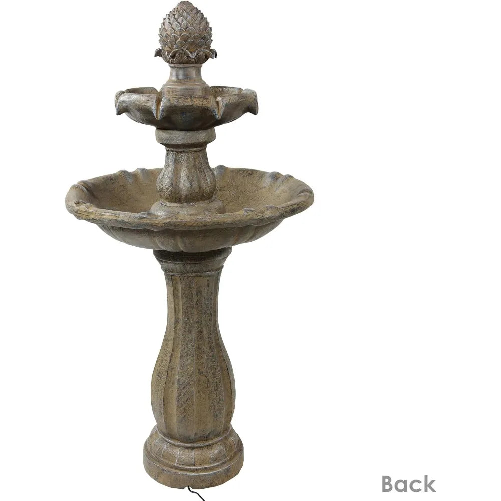 Pineapple 46-Inch 2-Tier Outdoor Solar Fountain - Decorative Water Fountain with Pump for Garden, Patio, Yard or Balcony - Eart