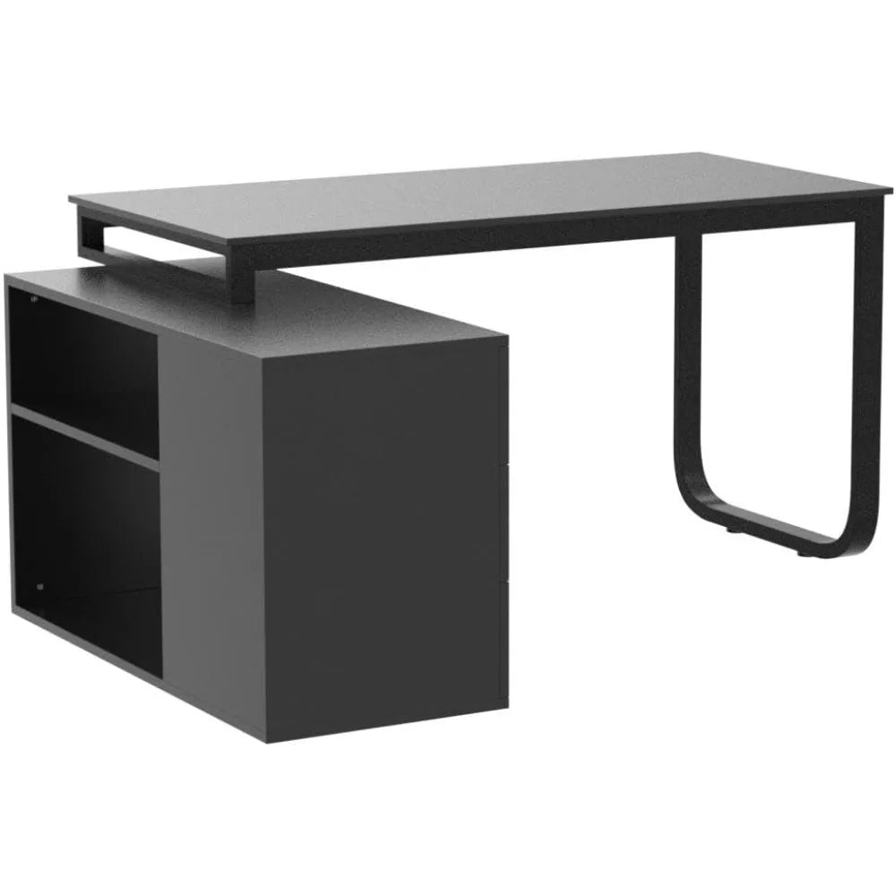Home Office Computer Desk Corner Desk with 3 Drawers and 2 Shelves, 55 Inch Large L-Shaped Study Writing Table with Storage