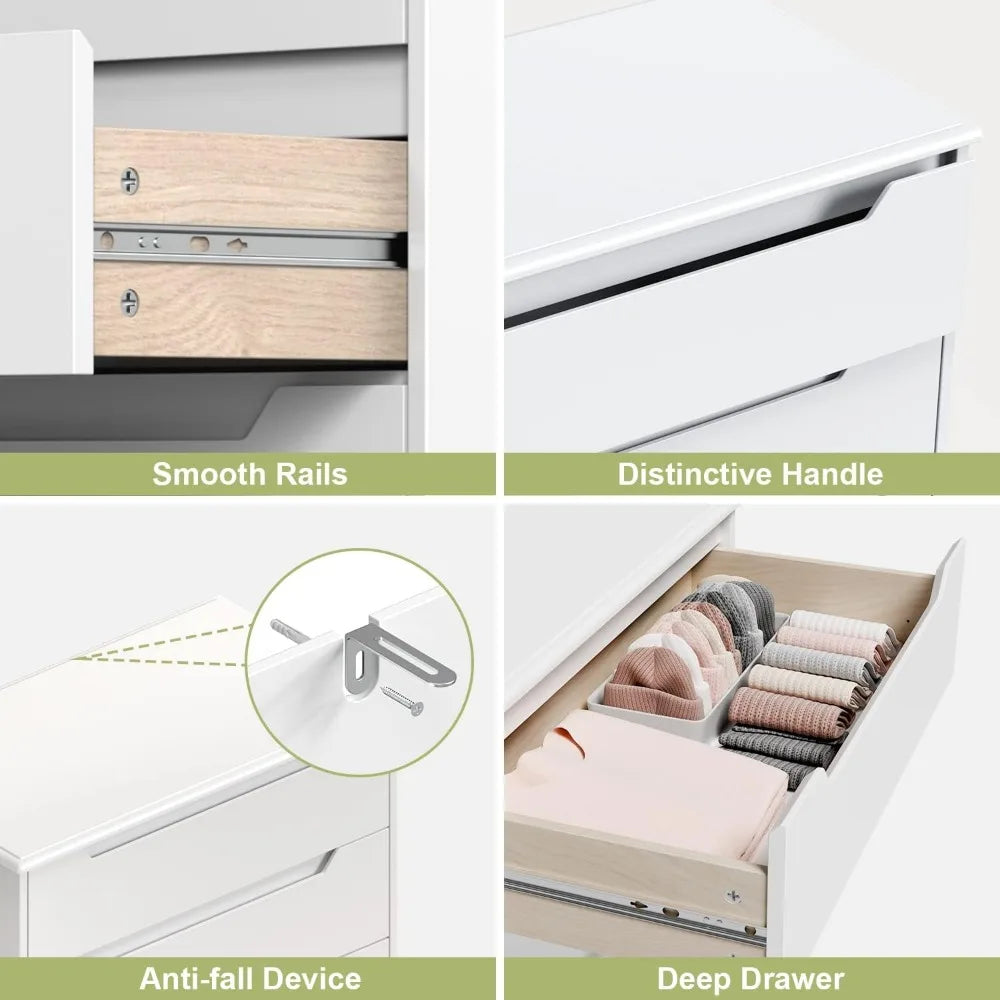4 Drawer Dresser for Bedroom, Sturdy White Chest of Drawers with Anti-Tip Device, Modern Large Capacity Storage Furniture for C