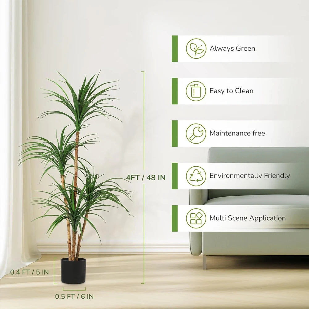 Artificial Dracaena Tree,Realistic Fake Dracaena Plant, Tall Dracaena Houseplant for Indoor Decor, Adjustable Lifelike Faux Tree