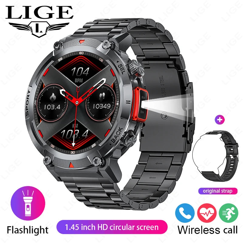 LIGE Smart Watch Men Outdoor Fitness Sports Waterproof Bluetooth Calling Bracelet Heart Rate Monitor LED Lighting Men Smartwatch