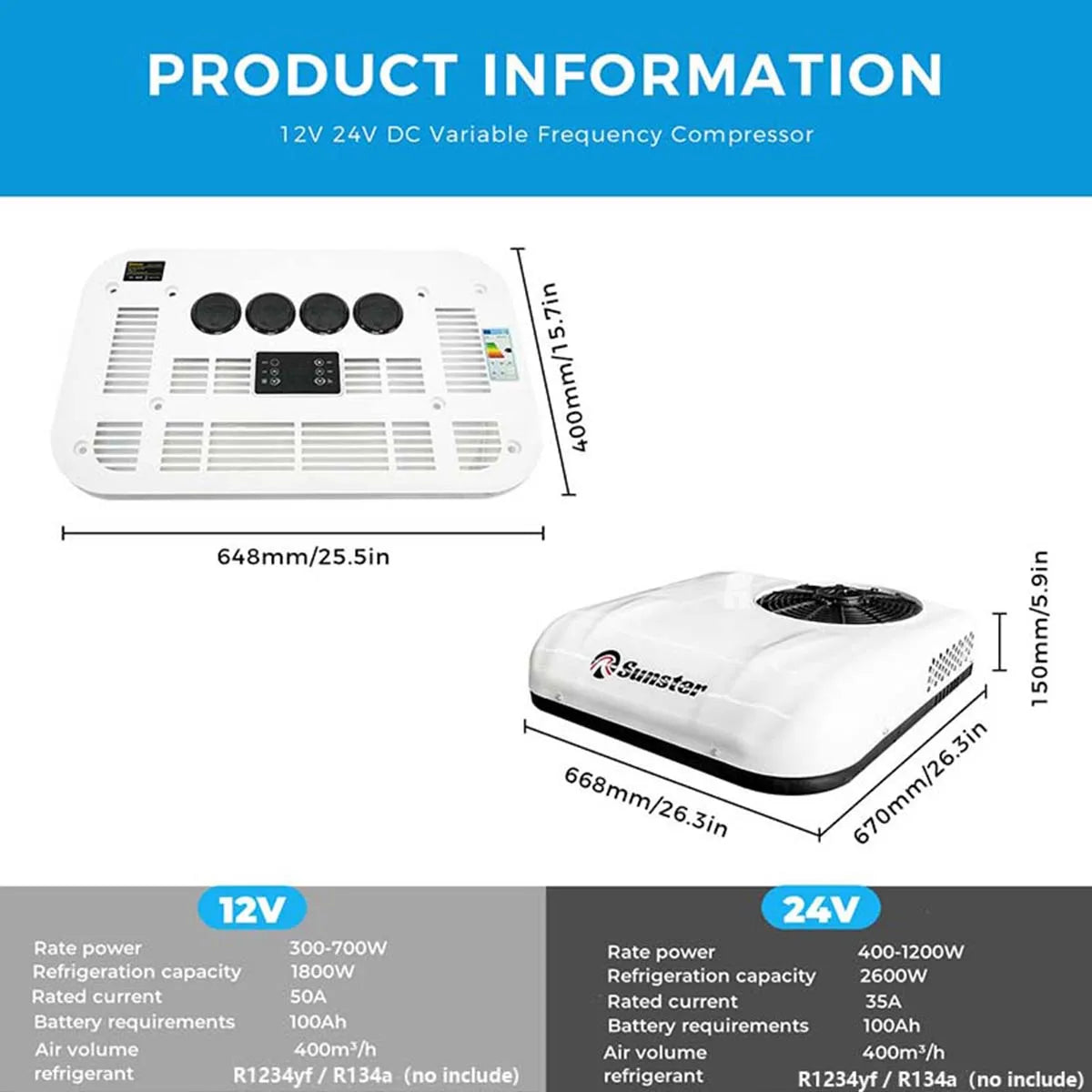 12V/24V Cool Rooftop Air Conditioner Electric Cool RV Rooftop Parking AC Unit For Truck Camper Van Caravans Garden