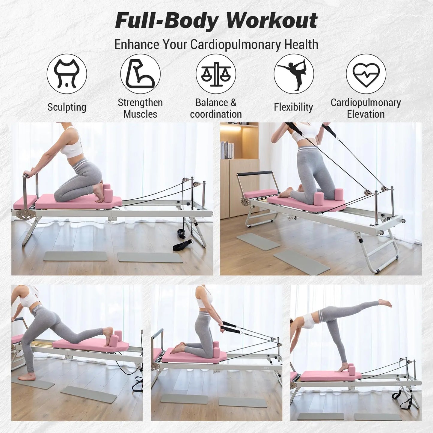 Pilates Reformer,Foldable Pilates Machine & Equipment for Home Use and Gym Workout,for Advanced and Beginners Users,Up to 250Lbs