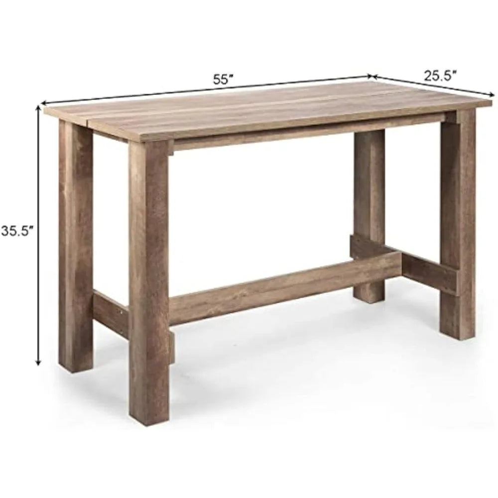 Rectangular Rustic Counter Kitchen Table, Multifunctional Wood Farmhouse Kitchen Dining Table for Bar, Dining Room, Apartment