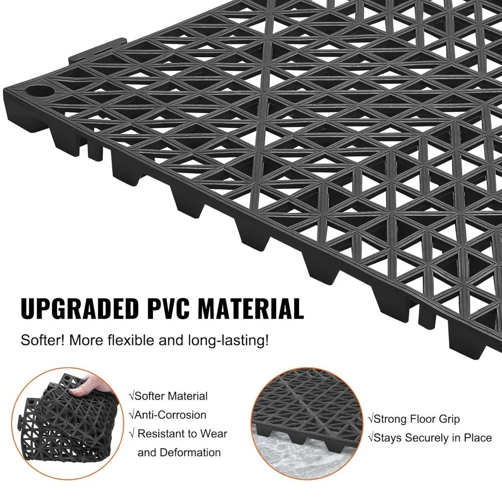 Interlocking Tile 50PCS Black, For Non-Slip Drainage Holes for Restroom, Bathroom, Kitchen, Pool, Wet Areas Tile Carpet