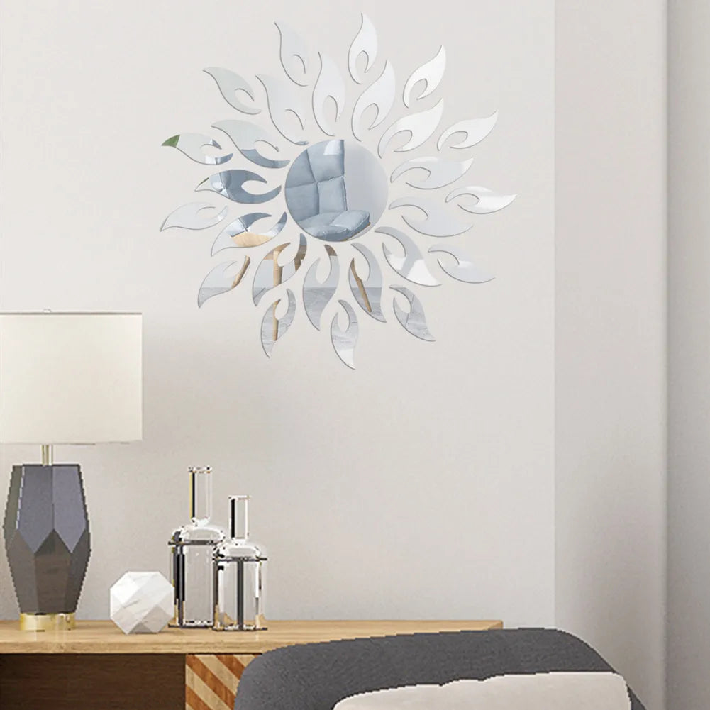 Removable 3D Sun Pattern Mirror Surface Wall Sticker for Home Decor