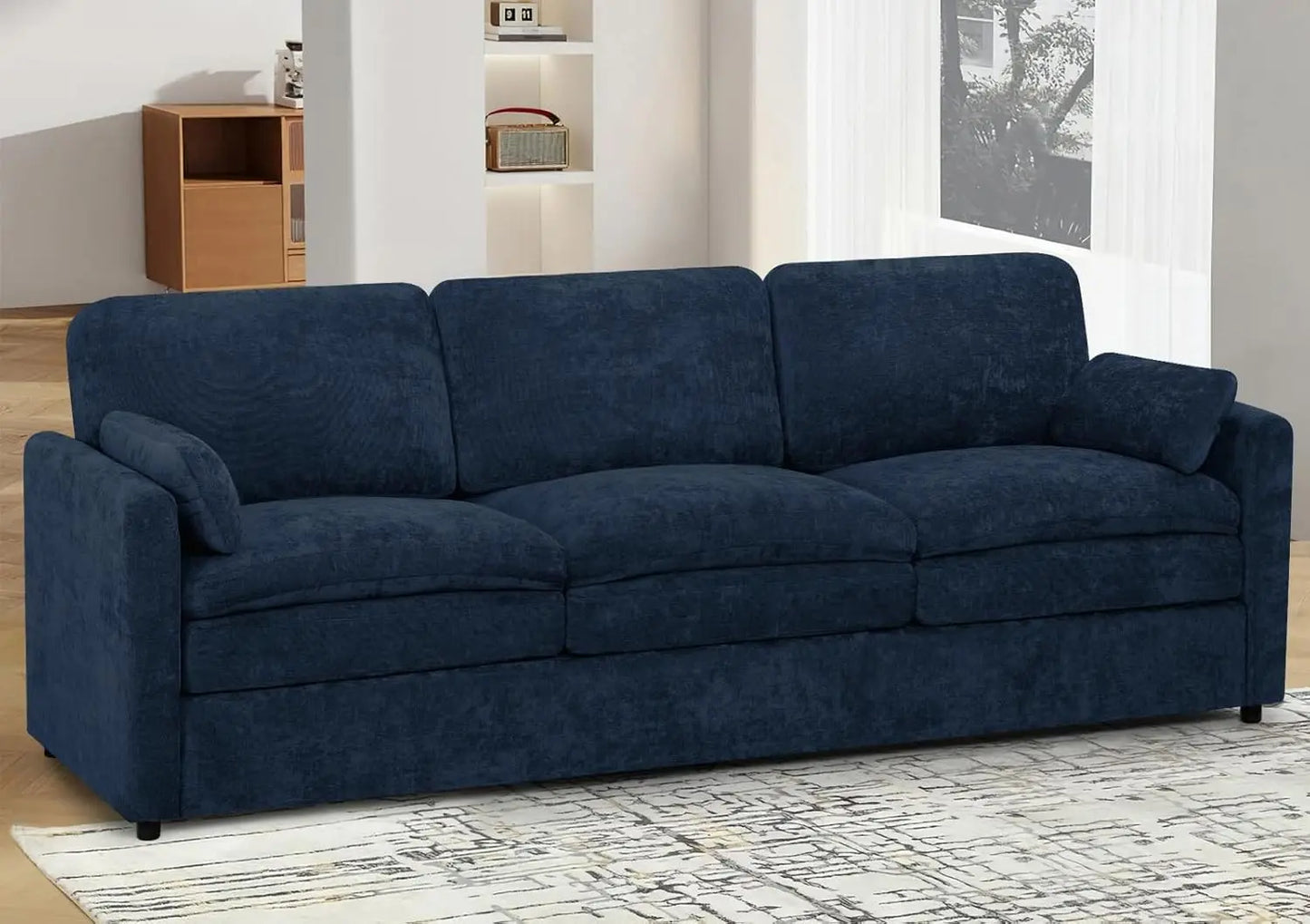 Chenille Soft Sofa w/Well-Filled Backrests, Modern Couch w/Plump Pillows, 3 Seater Upholstered Couch w/Thick & Comfy Cushions