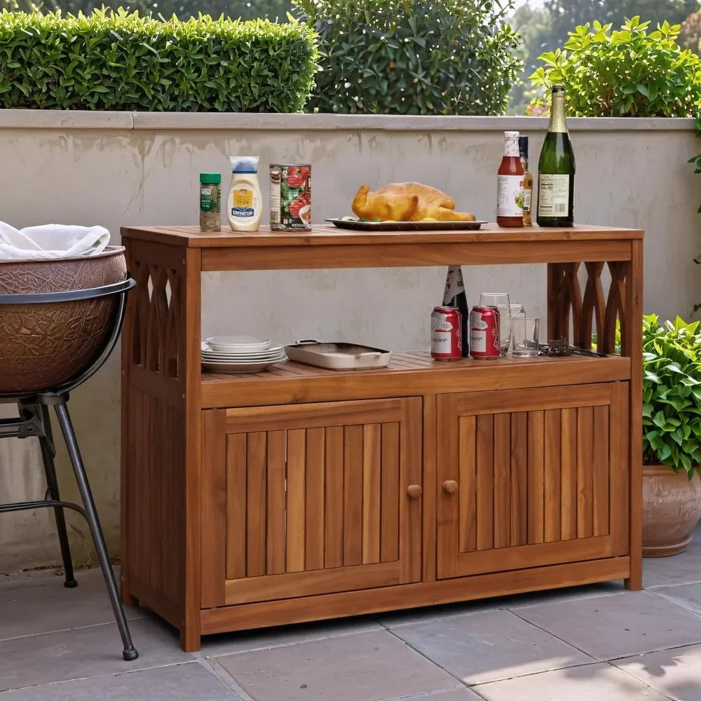 Outdoor Storage Cabinet Weatherproof Acacia Wood Outdoor Cabinet with 2 Magnetic Doors Used for Outdoor Storage, (Brown)