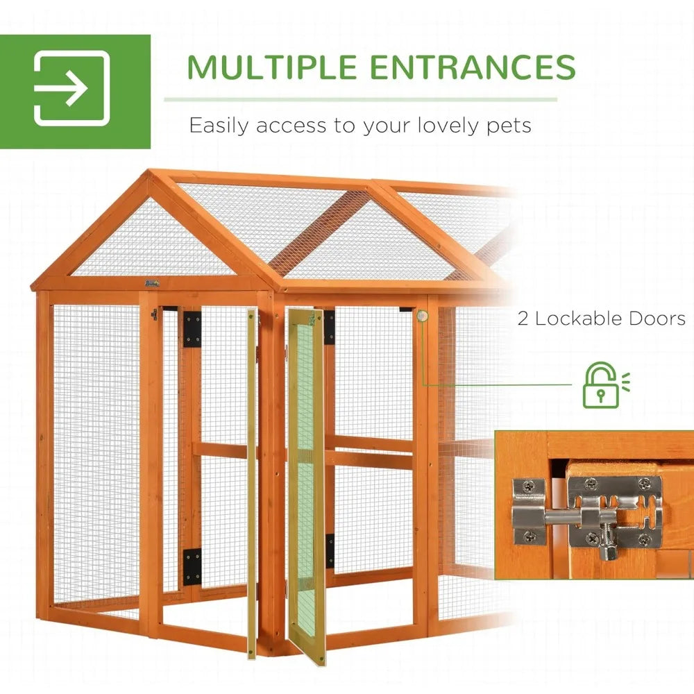 Chicken Run, Wooden Large Chicken Coop, Combinable Design with Perches & Doors for Outdoor, Backyard, Farm, 4.6' x 2.8', Orange