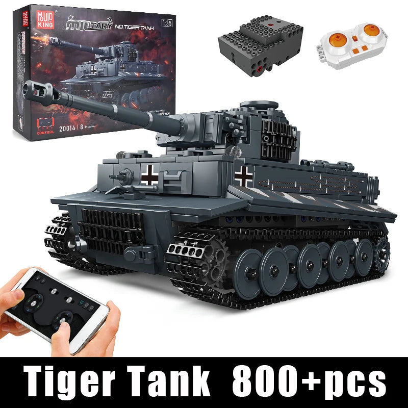 MOULD KING 20014 Technical RC Military Battle Tank Tiger Heavy Tank Building Blocks Toy Set Birthday Gift