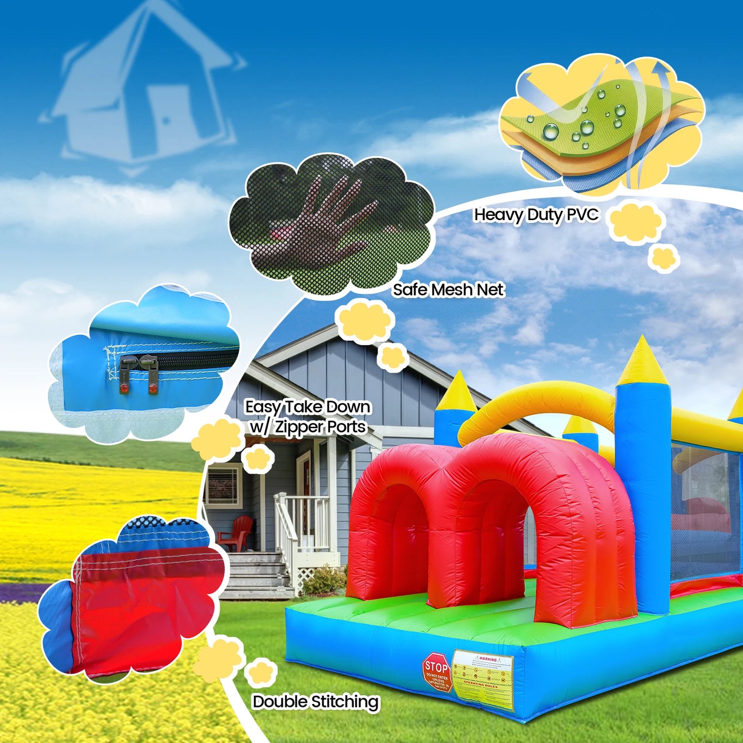 7.3x2.4x2.4m Commercial Grade Inflatable Obstacle Course Bounce House for Kids