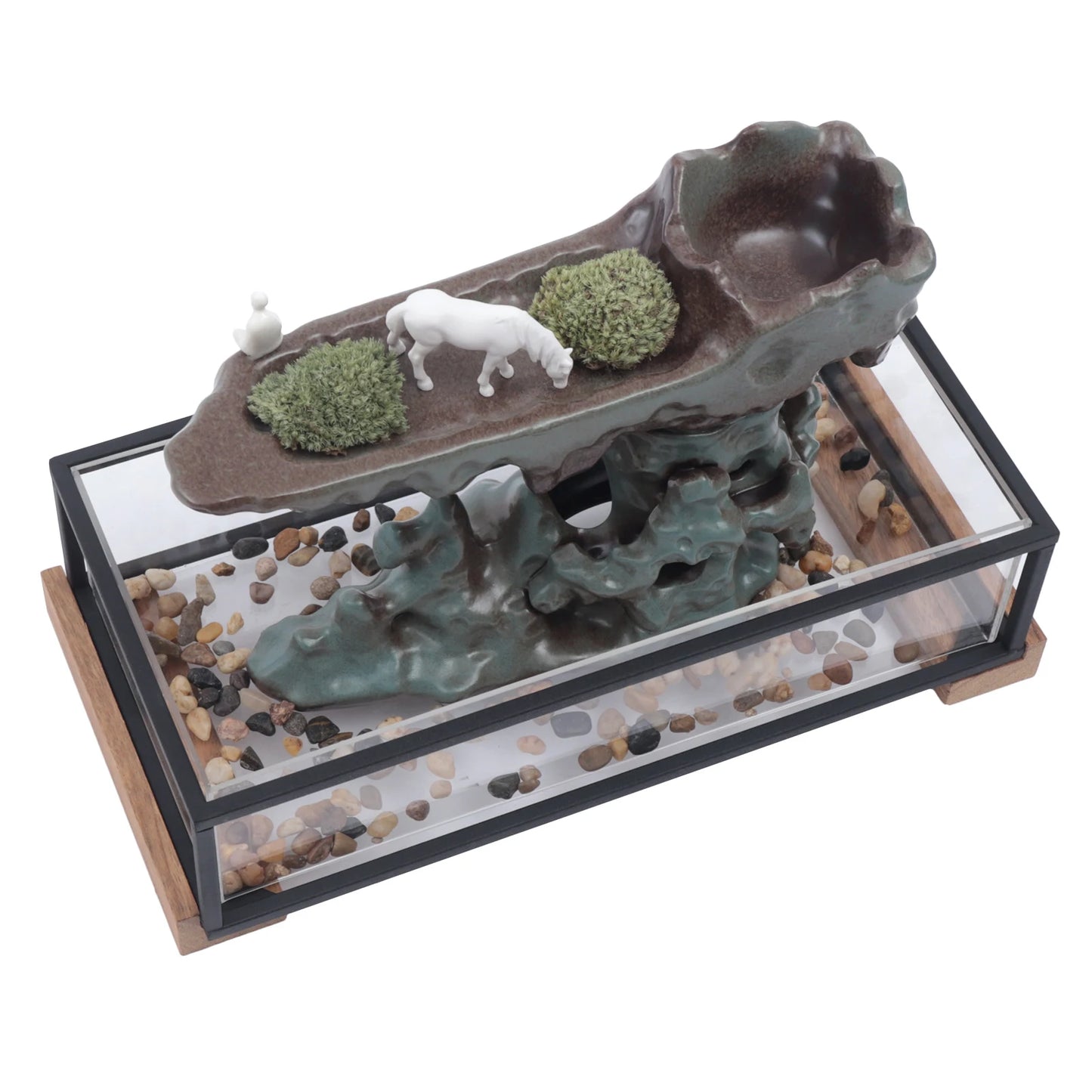 Desktop Rockery Waterfall Fountain Aquariums and Stones Ornament Home Office, 110V Indoor Water Fountain Tabletop