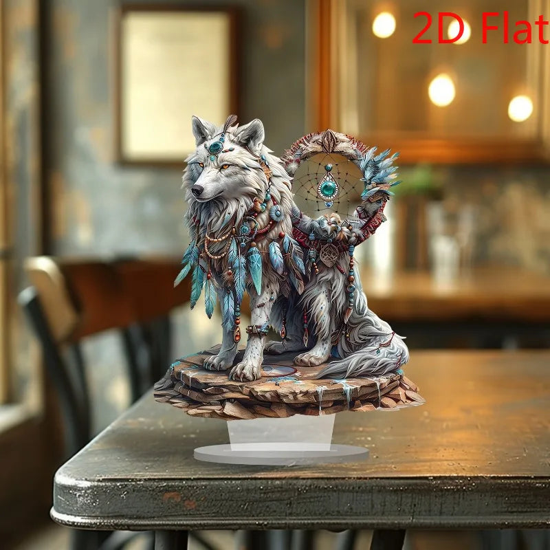 2D Bohemian White Wolf Acrylic Wall Art – Elegant Floral-Themed Decor for Living Room, Bedroom & Parties