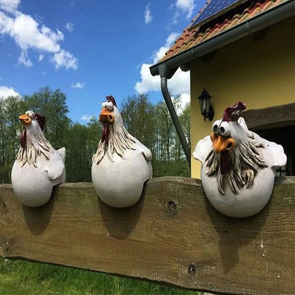 1Pc Resin Funny Chicken Surprise Hen, Used for Farm Garden Fence Decoration Worker Statue Crafts, as a Gift to Friends m