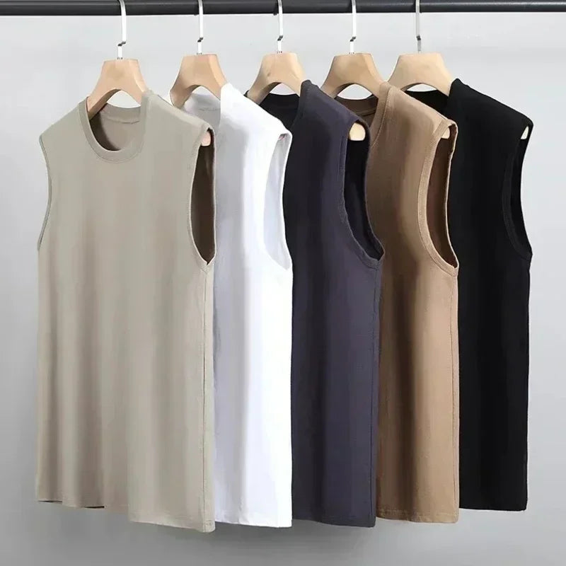 2025 Summer Basic 100% Cotton Women Tank Tops Plus Size Fashion Solid Color O-Neck Sleeveless Loose T Shirt Sports Running Vest