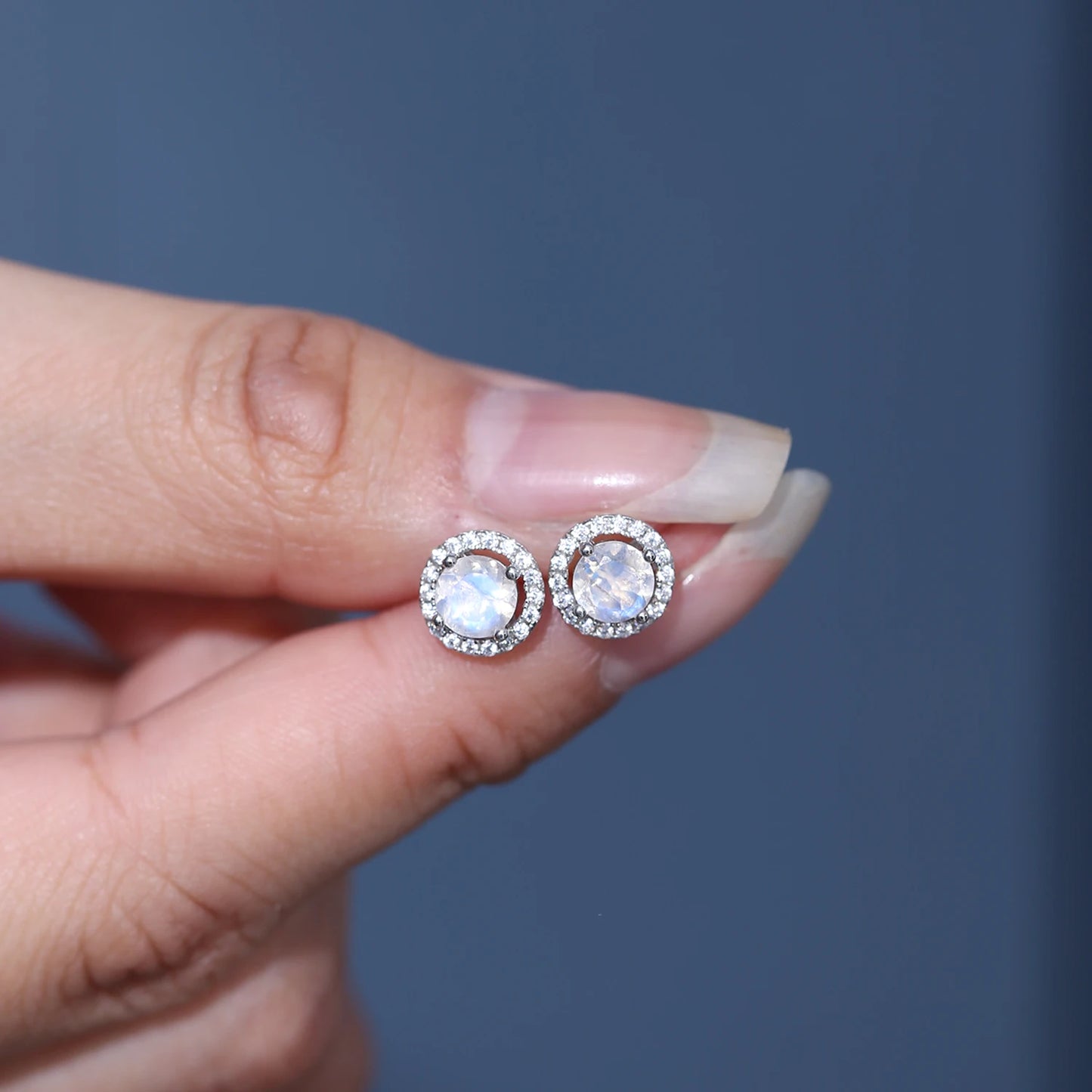 Gems Ballet Milky Blue Moonstone Stud Earrings 925 Silver