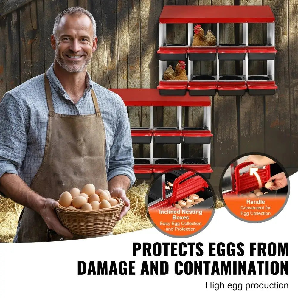 8 Compartment Chicken Nest Box with Inclined Design for Easy Access and Cleaning Ideal for Farm Use