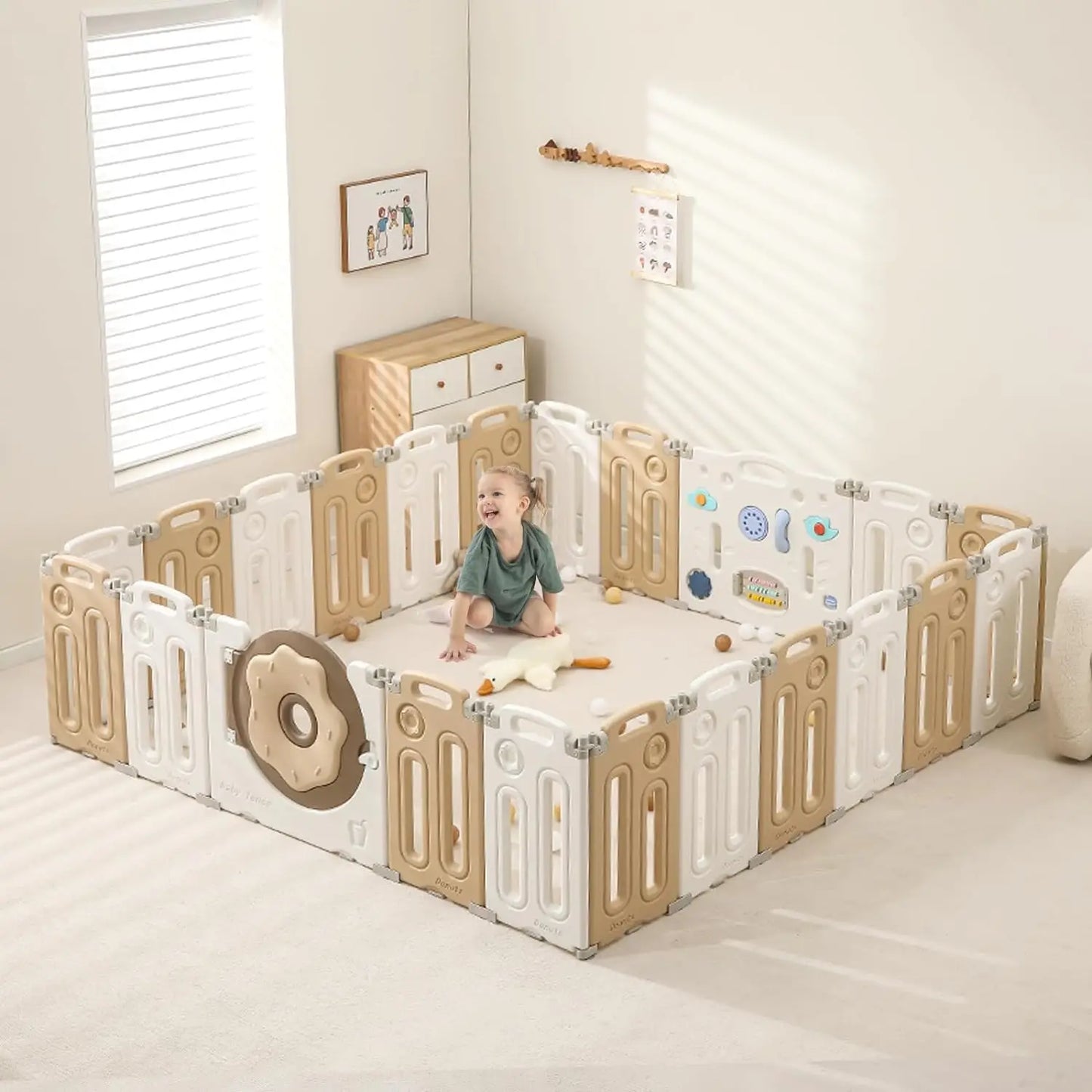 Foldable Playpen for Babies and Toddlers, Portable Kids Play Yards with Safety Gate, 14/18/22 Panels
