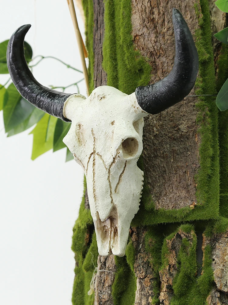 Resin 3D Animal Wildlife Horns Sculpture Longhorn Cow Skull Head Wall Decoration