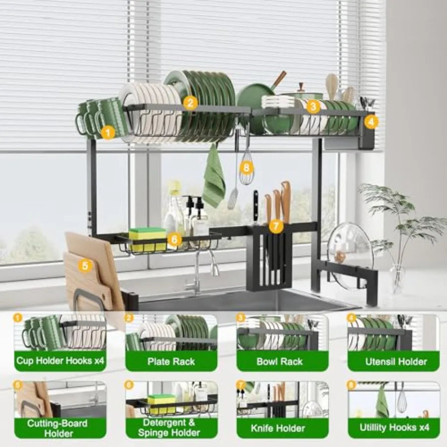 Over The Sink Dish Drainer Drying RackStainless Steel Dish Dyring Rack Above Sink with Adjustable Height 29.5 to 35.8 W Kitchen