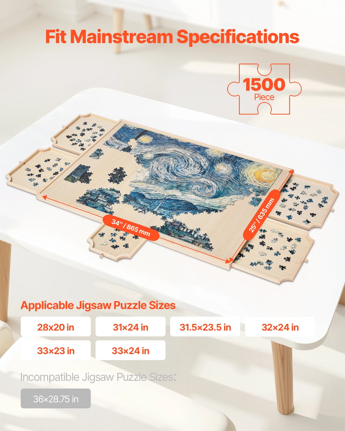 SucceBuy 1500 Piece Rotating Puzzle Board with 5 Drawers and Cover Jigsaw Puzzle Wooden Table for Adults Puzzles Organizer
