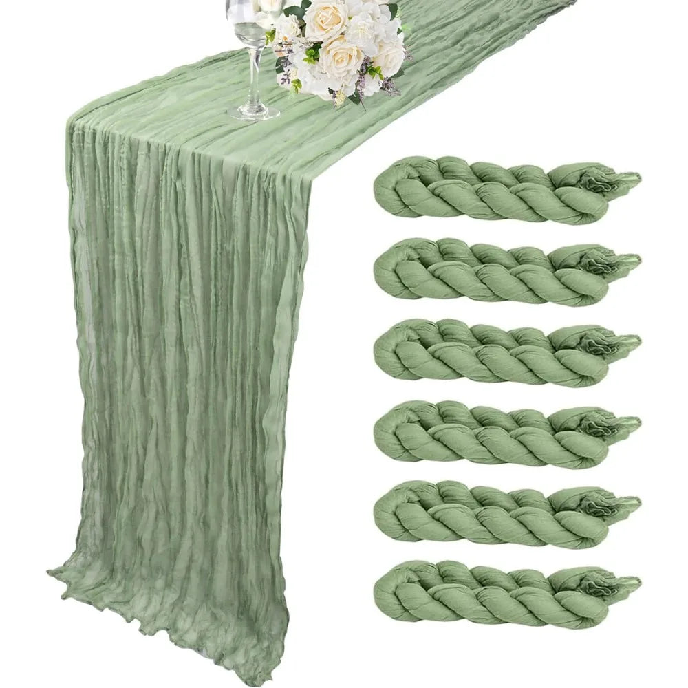 6 Pack Cheesecloth Table Runner - Sage Green Table Runner Boho Gauze Fabric Cheese Cloth Table Runners 35 x 120 Inch Rustic Shee