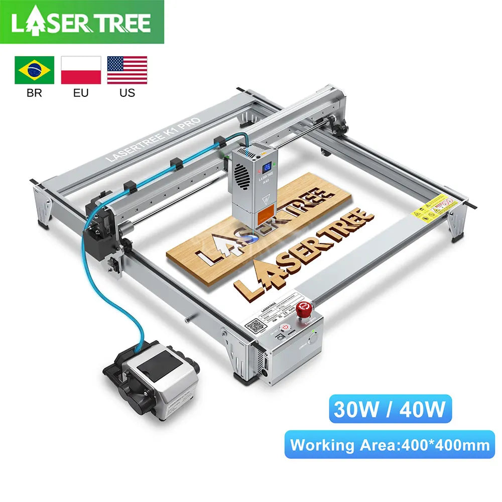 LASER TREE K1 PRO Laser Engraver with 30W 40W Laser Module Air Assist Wood Engraving Cutting Machine Woodworking Area 400X400mm