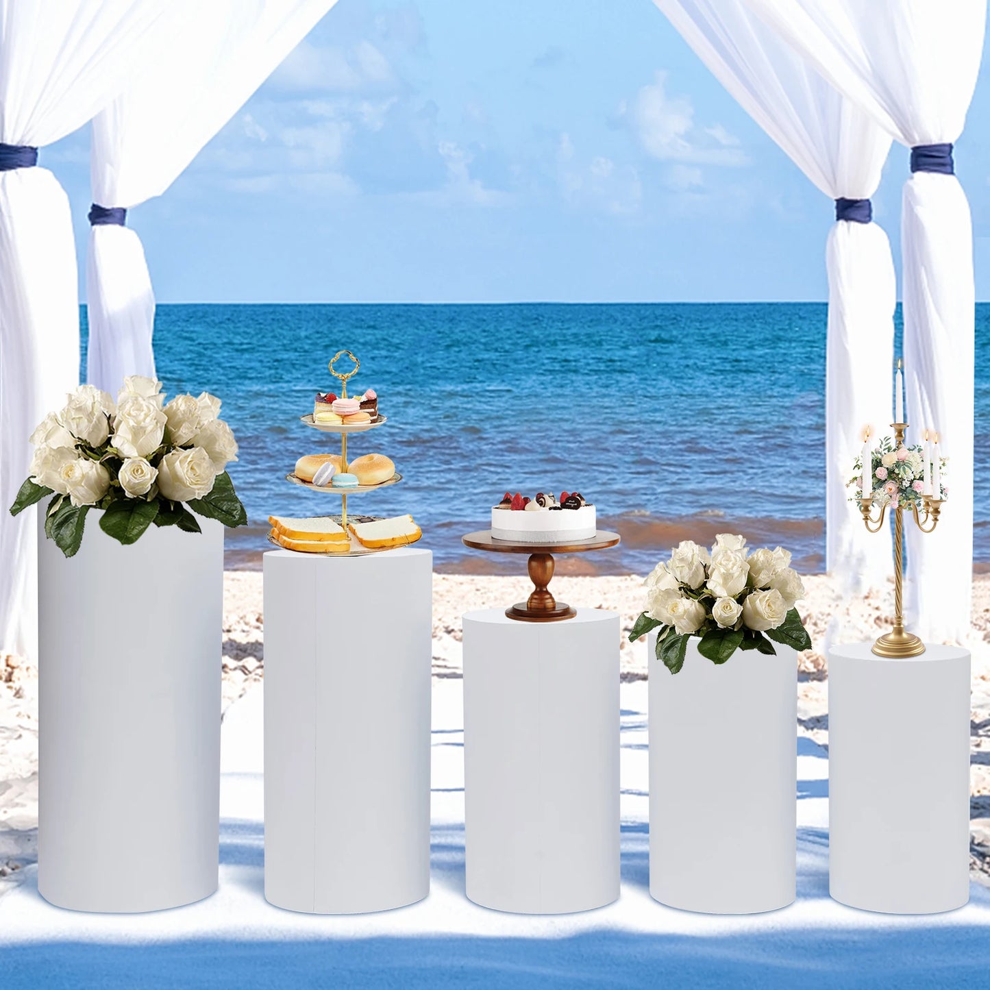 3/5PCS Cylinder Display Stands Iron Wedding Cake Cylinder Flowers Pillars Wedding Backdrop for Party Wedding Decorations White