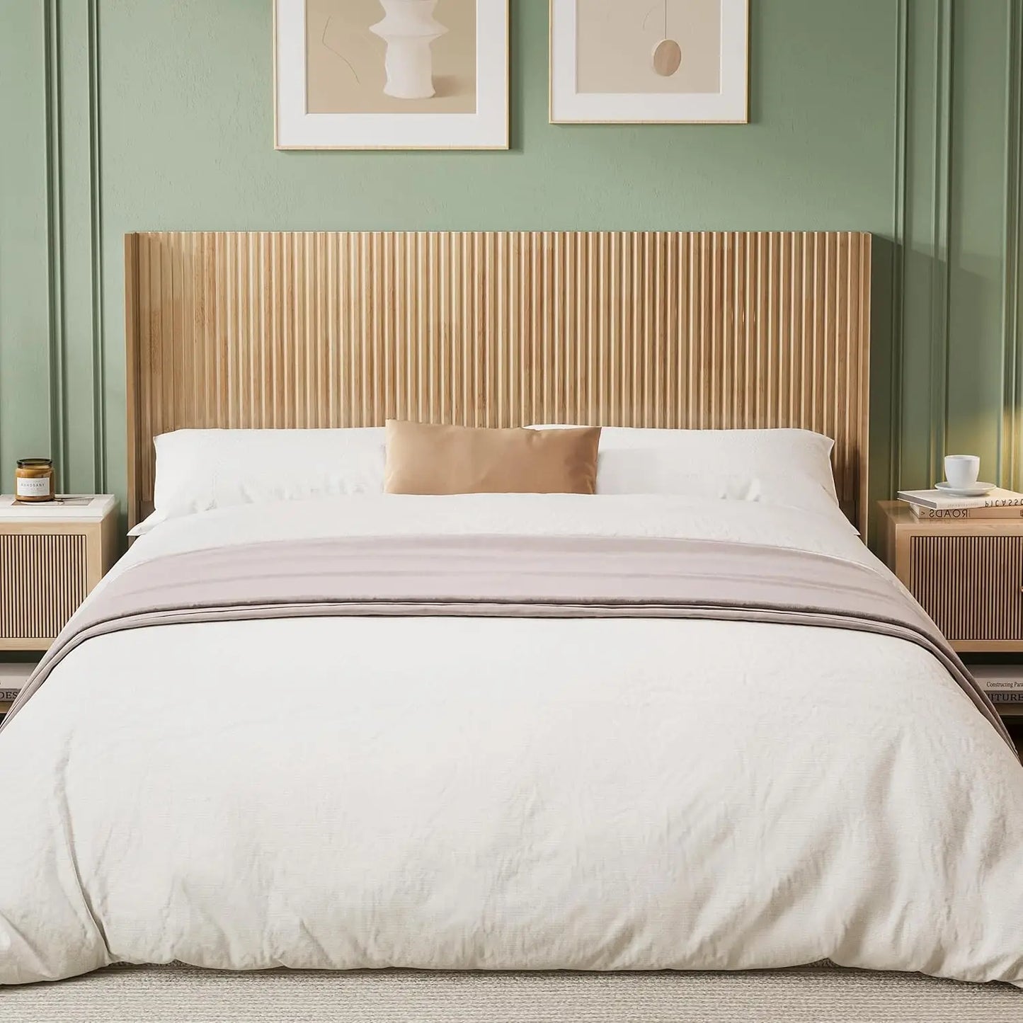 Wood Headboard Queen Size, 64.6" Wide Wooden Queen Headboard Only, Modern Farmhouse Headboards, Wall Mounted Fluted Panel