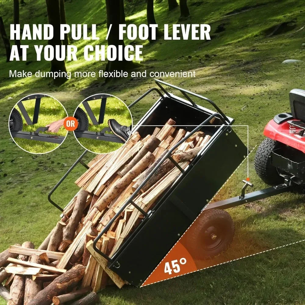 Heavy Duty ATV Trailer Steel Dump Cart Tow Behind, 750 lbs 15 Cubic Feet, Garden Utility Trailer Yard Trailers