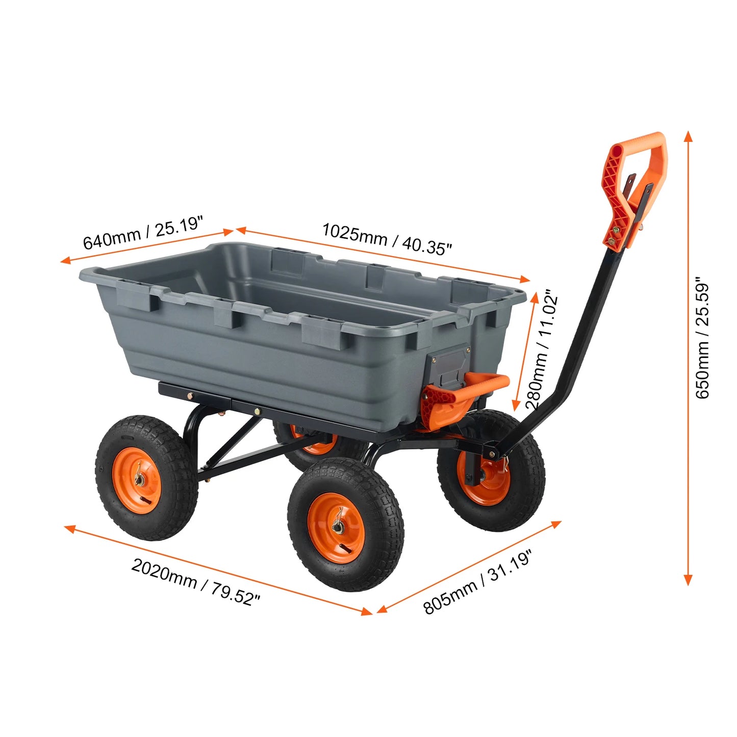 SucceBuy Garden Cart Durable Poly Dump Cart with Simple Assembly Steel Structure Versatile Dump Wagon with Dual-Function Handle