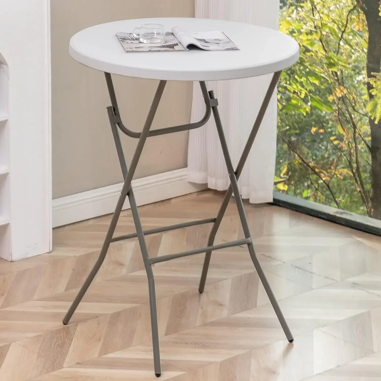 32" Round 43" Bar Height White Granite Plastic Folding Portable Commercial Banquet Card Coffee Dining Table for Wedding Party