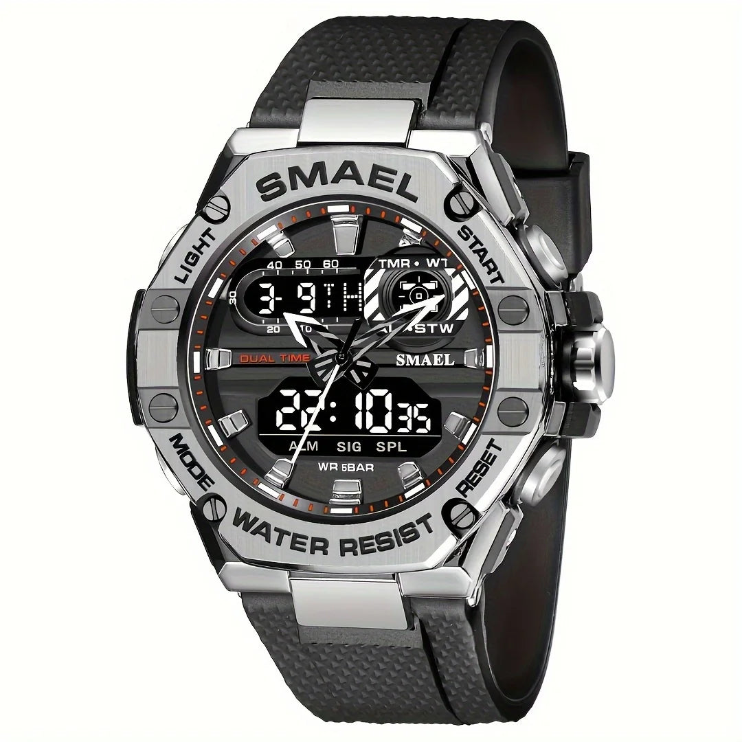 Men Fashion Electronic Wristwatch TPU Band Luminous Display Dual Time LED